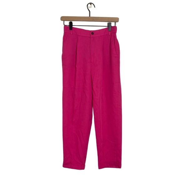 Zara Barbie Pink Lyocell Cropped Cuffed‎ Dressy Pants Size XS Coastal Grandma - Picture 1 of 13